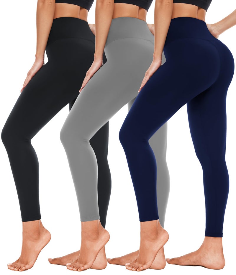 Hi Clasmix Leggings for Women 3 Pack Black Light Grey Navy-High Wasited Tummy Control Yoga Pants Clothing for Girls Mother Petite Plus Size Postpartum Teen Womens S-M - Image 1